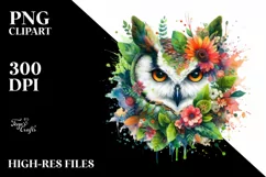Abstract Vibrant Watercolor Owl PNG Product Image 1