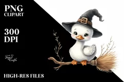 Funny Cute Swan on Witch Broom | Sublimation | Clipart Product Image 1