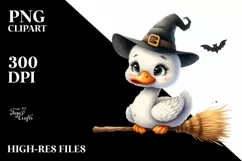 Funny Cute Swan on Witch Broom | Sublimation | Clipart Product Image 1