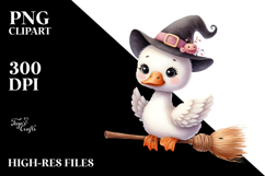 Funny Cute Swan on Witch Broom | Sublimation | Clipart Product Image 2