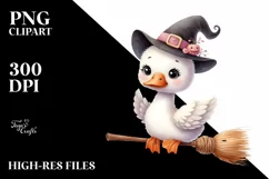 Funny Cute Swan on Witch Broom | Sublimation | Clipart Product Image 1