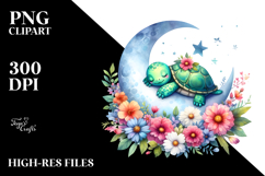 Cute Turtle Sleeping on Moon | Clipart Product Image 2