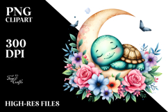 Cute Turtle Sleeping on Moon | Clipart Product Image 2