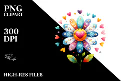 Colorful Digital Flower with Heart Petals, Transparent PNG Product Image 2
