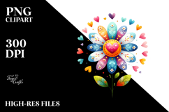 Colorful Digital Flower with Heart Petals, Transparent PNG Product Image 2