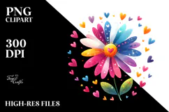 Colorful Digital Flower with Heart Petals, Transparent PNG Product Image 2