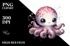 Cute Baby Octopus Watercolor PNG Product Image 2