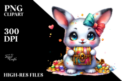 Vibrant Watercolor Rabbit with Treasure Chest, Transparent Product Image 2