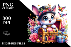 Vibrant Watercolor Rabbit with Treasure Chest, Transparent Product Image 2