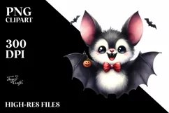 Funny Watercolor Halloween Bat Sublimation Clipart Product Image 1