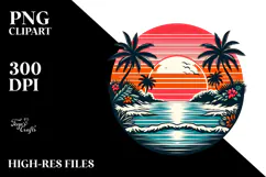 Retro Island Sunset Clipart PNG Product Image 2