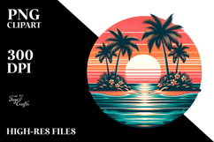 Retro Island Sunset Clipart PNG Product Image 2