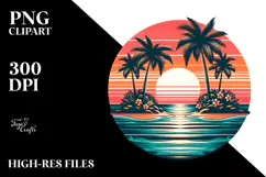 Retro Island Sunset Clipart PNG Product Image 2