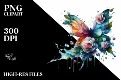 Vibrant Watercolor Butterfly with Flowers, Transparent PNG Product Image 3