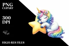 Colorful Baby Unicorn Napping PNG Product Image 1