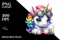 Colorful Pastel Baby Unicorn with Scientist Goggles, PNG Product Image 3