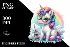 Colorful Pastel Baby Unicorn with Scientist Goggles, PNG Product Image 3