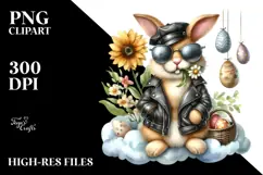 Watercolor Goofy Bunny with Flower Hat PNG Product Image 2
