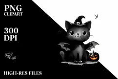 Funny Black Cat Clipart, PNG Product Image 1