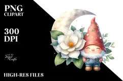 Cute Gnome with Crocus on the Moon, Transparent PNG Product Image 2