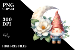 Cute Gnome with Crocus on the Moon, Transparent PNG Product Image 2