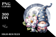 Cute Gnome with Crocus on the Moon, Transparent PNG Product Image 2
