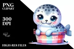 Cute Harp Seal Sitting Bucket Clipart Product Image 1