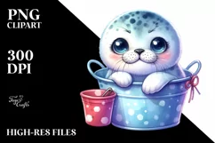Cute Harp Seal Sitting Bucket Clipart Product Image 1