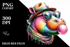 Hippo Portrait with Sunglasses Blowing Chewing Gum | Product Image 1