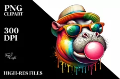 Hippo Portrait with Sunglasses Blowing Chewing Gum | Product Image 3