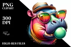 Hippo Portrait with Sunglasses Blowing Chewing Gum | Product Image 1