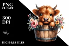 Cute Baby Highland Cow with Sunflower, Transparent PNG Product Image 3