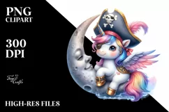 Baby Unicorn Pirate Moon Clipart Product Image 3