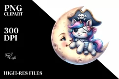 Baby Unicorn Pirate on Moon | Sublimation Clipart Product Image 3