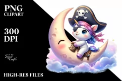 Baby Unicorn Pirate Moon Clipart Product Image 1