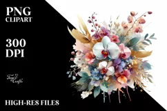Colorful Abstract Bouquet with Orchid | Sublimation Clipart Product Image 1