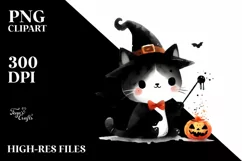 Funny Black Cat Halloween Clipart PNG Product Image 1
