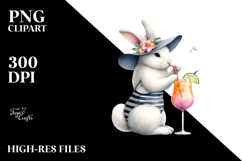 Bunny in Beachwear Drinking Cocktail PNG Product Image 2