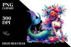 Funny Mermaid Drawing, Watercolor PNG Product Image 2