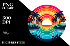 Retro Tropical Rainbow Sunset, PNG Artwork Product Image 2