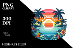 Retro Tropical Rainbow Sunset, PNG Design Product Image 2