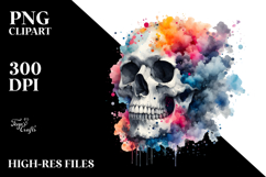 Skull Watercolor Painting with Splashes Made of Spring Product Image 2