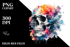 Colorful Skull Painting with Splashes PNG Product Image 2