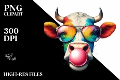 Cow Portrait with Sunglasses Blowing Chewing Gum | Product Image 1