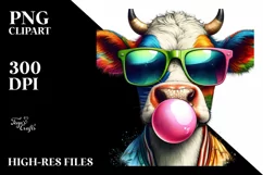Cow Portrait with Sunglasses Blowing Chewing Gum | Product Image 1