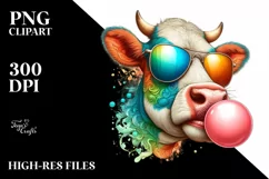 Cow Portrait with Sunglasses Blowing Chewing Gum | Product Image 1