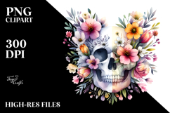 Cute Skull with Spring Flowers PNG Product Image 2