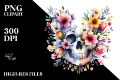 Cute Skull Watercolor Painting with Spring Flowers Product Image 2