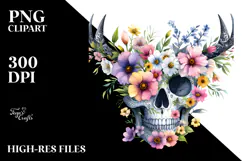 Cute Skull Watercolor Painting with Spring Flowers Product Image 2