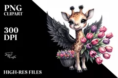 Gothic Baby Giraffe with Flower Basket | Clipart Product Image 1